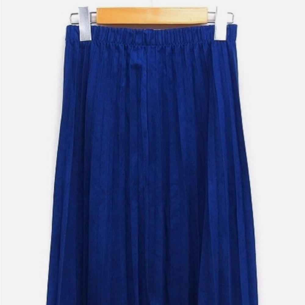Zara Suede Pleated Midi skirt - Royal Blue - Size Large